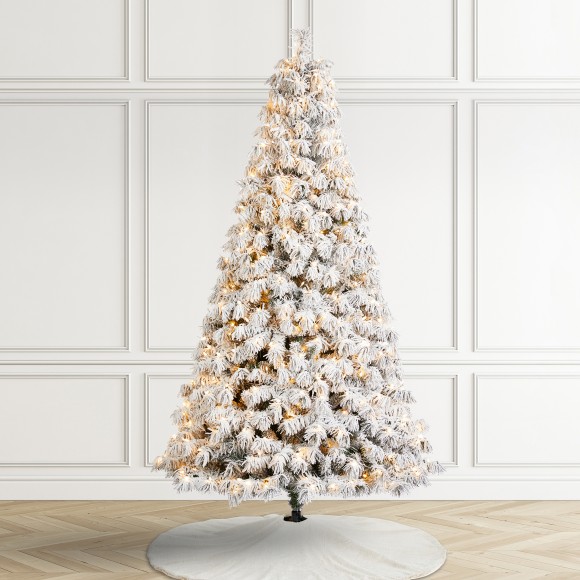 Glitzhome Glitzhome 7.5ft Pre-Lit Flocked Full Spruce Artificial Christmas Tree With 500 Warm White C3 Clear LED Lights 3 Function W/Foot Pedal