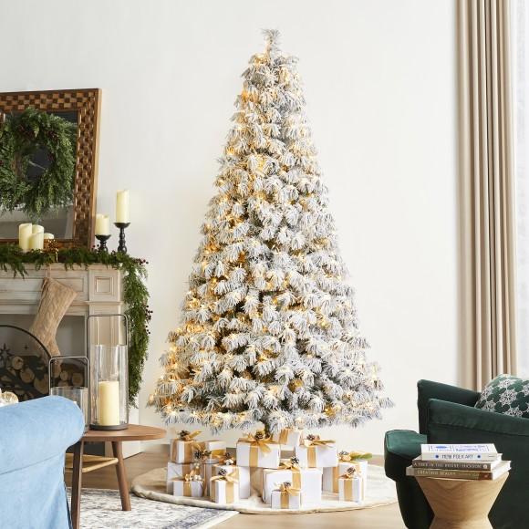 Glitzhome Glitzhome 7.5ft Pre-Lit Flocked Full Spruce Artificial Christmas Tree With 500 Warm White C3 Clear LED Lights 3 Function W/Foot Pedal