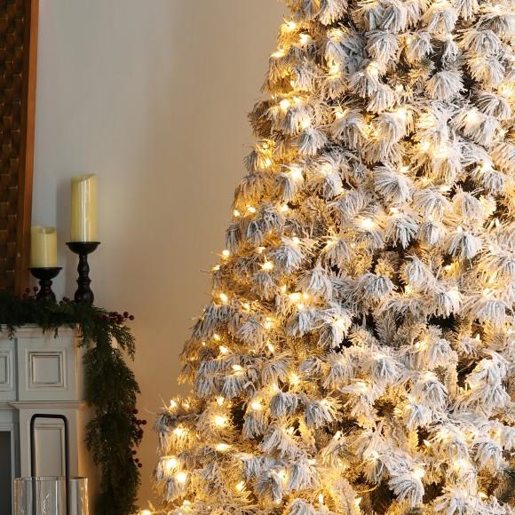 Glitzhome Glitzhome 7.5ft Pre-Lit Flocked Full Spruce Artificial Christmas Tree With 500 Warm White C3 Clear LED Lights 3 Function W/Foot Pedal