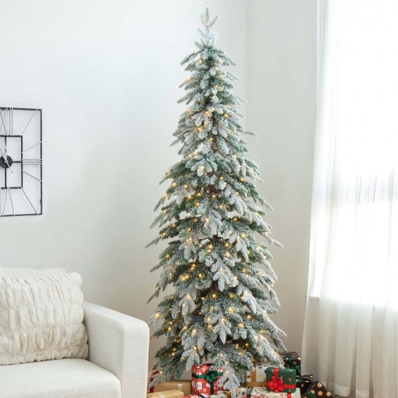 Glitzhome Glitzhome 7.5ft Pre-Lit Flocked Pencil Spruce Artificial Christmas Tree With 350 Warm White Lights