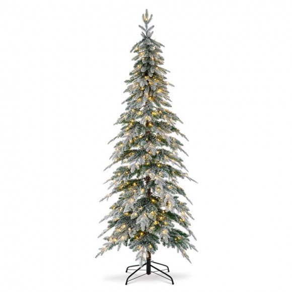 glitzhome Glitzhome 7.5ft Pre-Lit Flocked Pencil Spruce Artificial Christmas Tree with 350 Warm White Lights