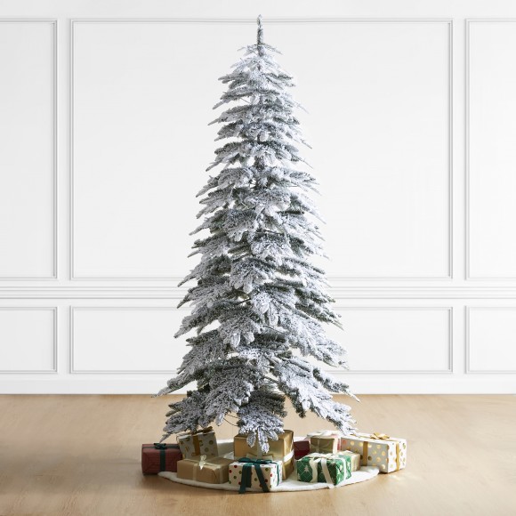 Glitzhome Glitzhome 7.5ft Pre-Lit Flocked Rotating Slim Spruce Artificial Christmas Tree With 400 Clear Lights 9 Functional Warm White/Multi-color Remote Controller