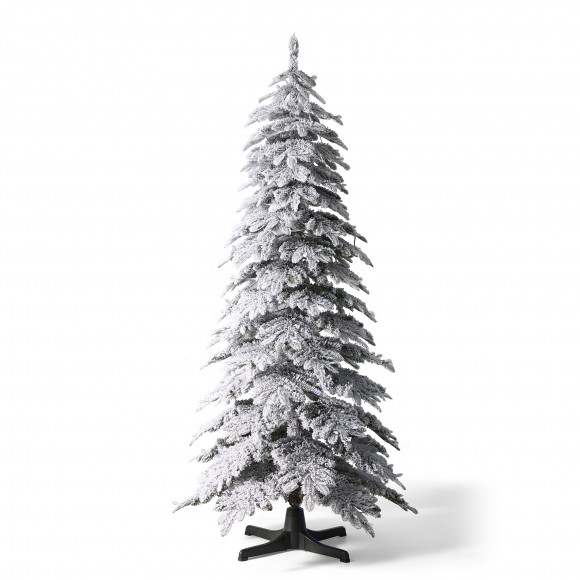 glitzhome Glitzhome 7.5ft Pre-Lit Flocked Rotating Slim Spruce Artificial Christmas Tree with 400 Clear Lights 9 Functional Warm White/Multi-color remote controller