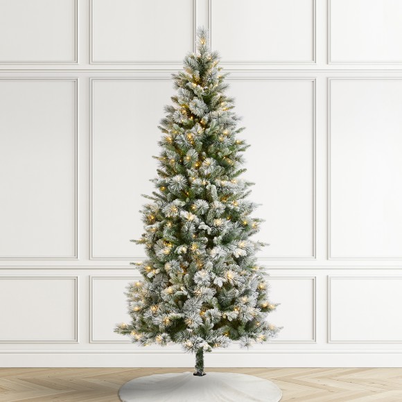 Glitzhome Glitzhome 7.5ft Pre-Lit Flocked Slim Pine Artificial Christmas Tree With 350 Warm White LED Lights 3 Funciton W/ Foot Pedal And Remote Control