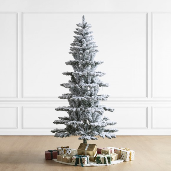 Glitzhome Glitzhome 7.5ft Pre-Lit Flocked Slim Spruce Artificial Christmas Tree With 320 Warm White Lights 3 Function