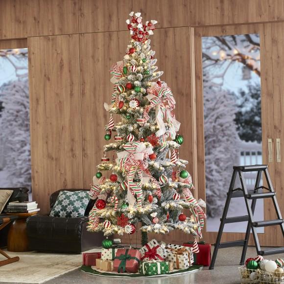 Glitzhome Glitzhome 7.5ft Pre-Lit Flocked Slim Spruce Artificial Christmas Tree With 320 Warm White Lights 3 Function