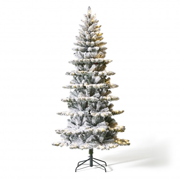 glitzhome Glitzhome 7.5ft Pre-Lit Flocked Slim Spruce Artificial Christmas Tree with 320 Warm White Lights 3 Function