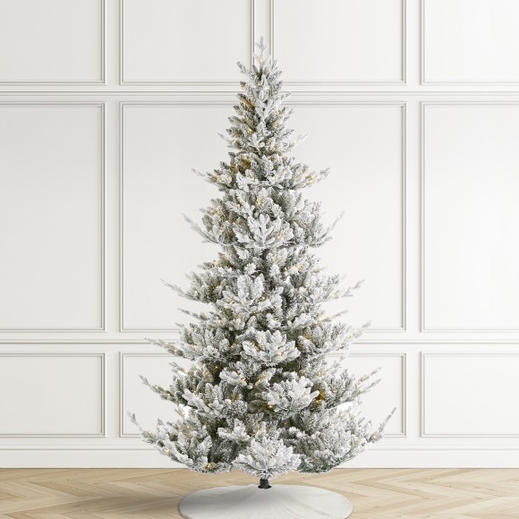 Glitzhome Glitzhome 7.5ft Pre-Lit Flocked Upward Slim Fir Artificial Christmas Tree With 400 Warm White Lights 3 Function W/Remote Control