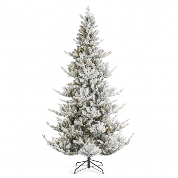 glitzhome Glitzhome 7.5ft Pre-Lit Flocked Upward Slim Fir Artificial Christmas Tree with 400 Warm White Lights 3 Function w/Remote Control