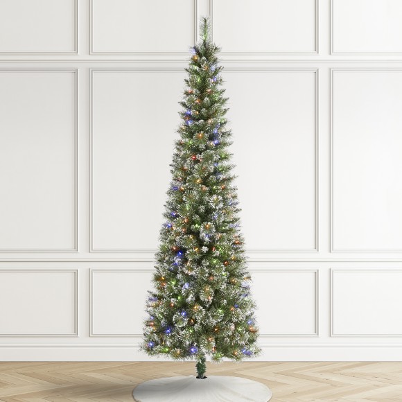 Glitzhome Glitzhome 7.5ft Pre-Lit Frosted Cashmere Pencil Pine Artificial Christmas Tree With 250 Warm White/Multi-color C3 Clear LED Lights 9 Function W/Remote Control