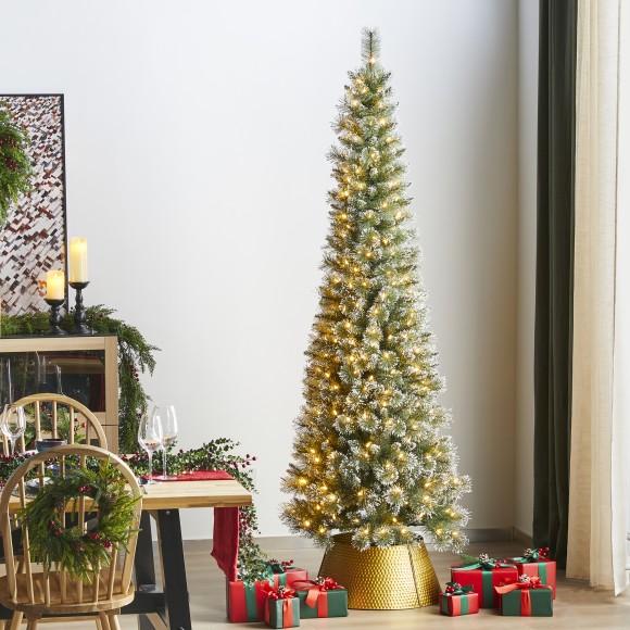 Glitzhome Glitzhome 7.5ft Pre-Lit Frosted Cashmere Pencil Pine Artificial Christmas Tree With 250 Warm White/Multi-color C3 Clear LED Lights 9 Function W/Remote Control