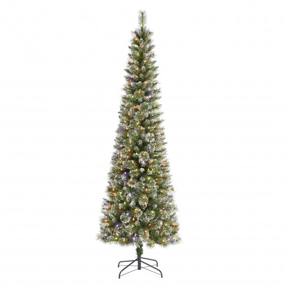 glitzhome Glitzhome 7.5ft Pre-Lit Frosted Cashmere Pencil Pine Artificial Christmas Tree with 250 Warm White/Multi-color C3 Clear LED Lights 9 Function w/Remote Control