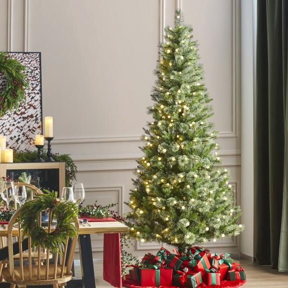 Glitzhome Glitzhome 7.5ft Pre-Lit Green Cashmere Slim Pine Artificial Christmas Tree With 350 Warm White And Multi-color Globe LED Lights 9 Funciton W/ Foot Pedal And Remote Control