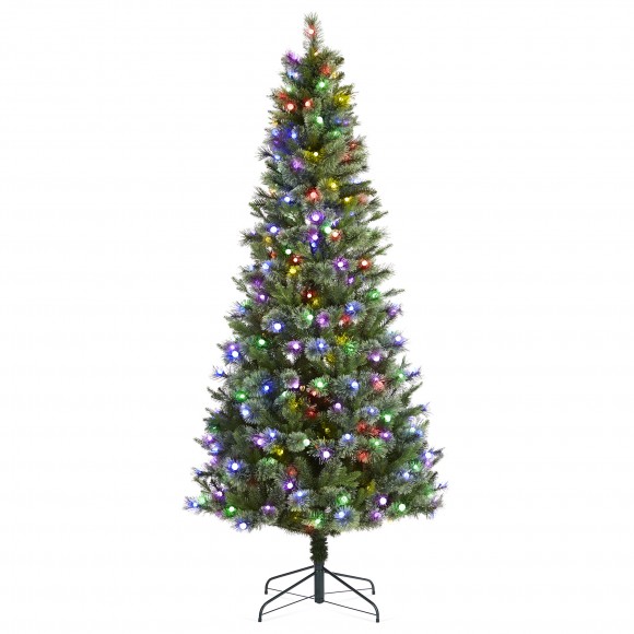 glitzhome Glitzhome 7.5ft Pre-Lit Green Cashmere Slim Pine Artificial Christmas Tree with 350 Warm White and Multi-color Globe LED Lights 9 funciton w/ Foot Pedal and Remote Control