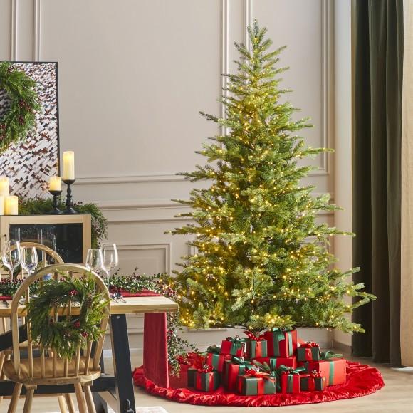 Glitzhome Glitzhome 7.5ft Pre-Lit Green Full Fir Artificial Christmas Tree With 1600 Warm White/Multi-color Horse Race LED Lights 9 Function W/Foot Pedal And Remote Control Simple Setup
