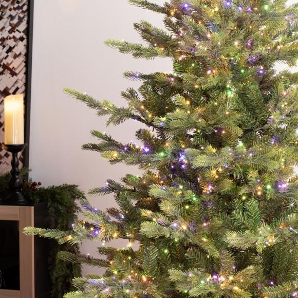 Glitzhome Glitzhome 7.5ft Pre-Lit Green Full Fir Artificial Christmas Tree With 1600 Warm White/Multi-color Horse Race LED Lights 9 Function W/Foot Pedal And Remote Control Simple Setup