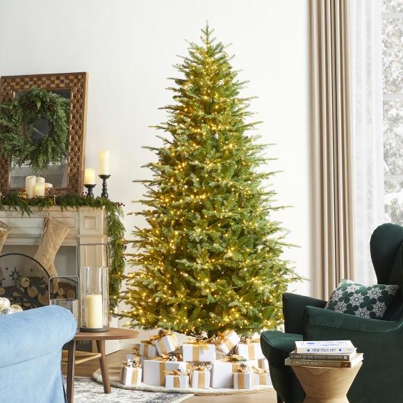 Glitzhome Glitzhome 7.5ft Pre-Lit Green Full Fir Artificial Christmas Tree With 1800 Warm White/Multi-color Horse Race LED Lights 9 Function W/Foot Pedal And Remote Control Simple Setup