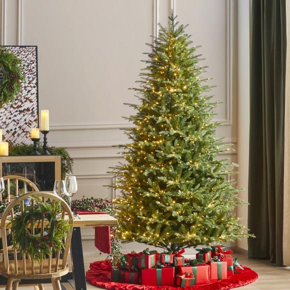 Glitzhome Glitzhome 7.5ft Pre-Lit Green Full Fir Artificial Christmas Tree With 1800 Warm White/Multi-color Horse Race LED Lights 9 Function W/Foot Pedal And Remote Control Simple Setup