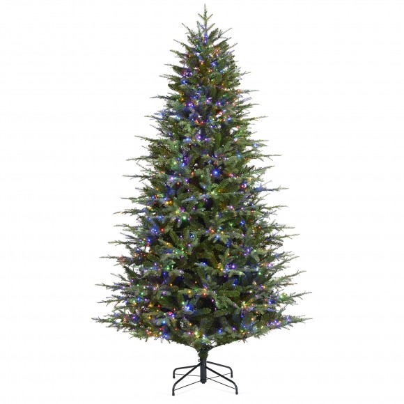 glitzhome Glitzhome 7.5ft Pre-Lit Green Full Fir Artificial Christmas Tree with 1800 Warm White/Multi-color Horse Race LED Lights 9 Function w/Foot Pedal and Remote Control Simple Setup