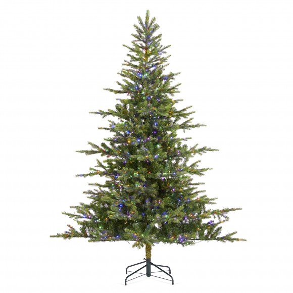 glitzhome Glitzhome 7.5ft Pre-Lit Green Full Fir Artificial Christmas Tree with 1600 Warm White/Multi-color Horse Race LED Lights 9 Function w/Foot Pedal and Remote Control Simple Setup