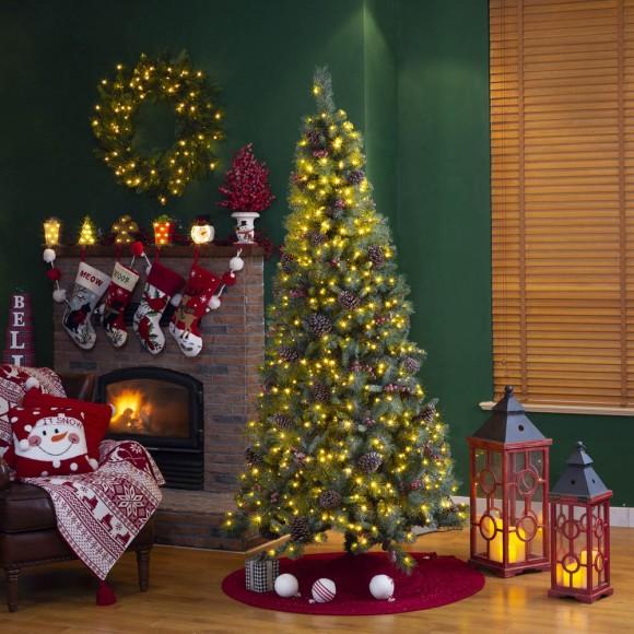 Glitzhome Glitzhome 7.5ft Pre-Lit Green Pine Artificial Christmas Tree With 700 Warm White Lights