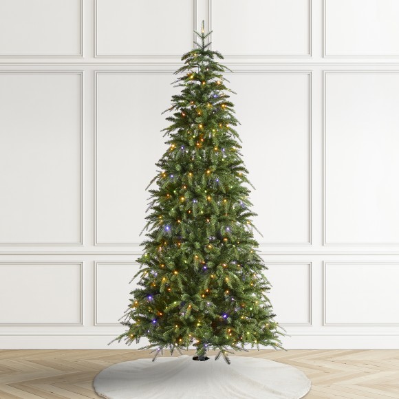 Glitzhome Glitzhome 7.5ft Pre-Lit Green Slim Fir Artificial Christmas Tree With 400 Warm White/Multi-color LED Lights 9 Function W/Remote Control