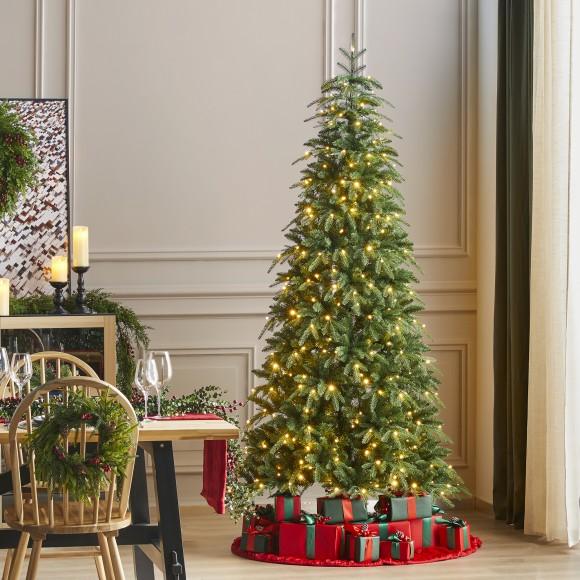 Glitzhome Glitzhome 7.5ft Pre-Lit Green Slim Fir Artificial Christmas Tree With 400 Warm White/Multi-color LED Lights 9 Function W/Remote Control