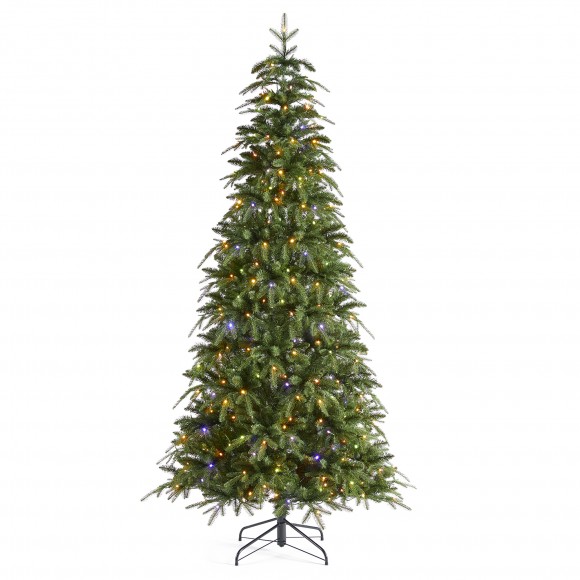 glitzhome Glitzhome 7.5ft Pre-Lit Green Slim Fir Artificial Christmas Tree with 400 Warm White/Multi-color LED Lights 9 Function w/Remote Control