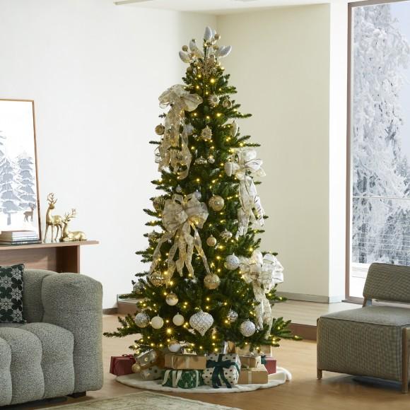 Glitzhome Glitzhome 7.5ft Pre-Lit Green Slim Fir Christmas Tree With 400 LED Lights 9 Functional Warm White/Multi-color Remote Controller