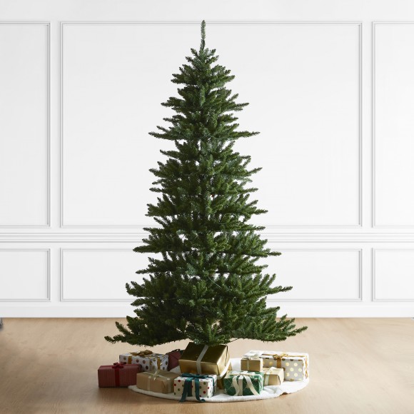 Glitzhome Glitzhome 7.5ft Pre-Lit Green Slim Fir Christmas Tree With 400 LED Lights 9 Functional Warm White/Multi-color Remote Controller