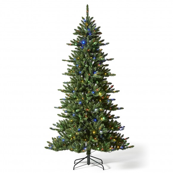 glitzhome Glitzhome 7.5ft Pre-Lit Green Slim Fir Christmas Tree with 400 LED Lights 9 Functional Warm White/Multi-color remote controller