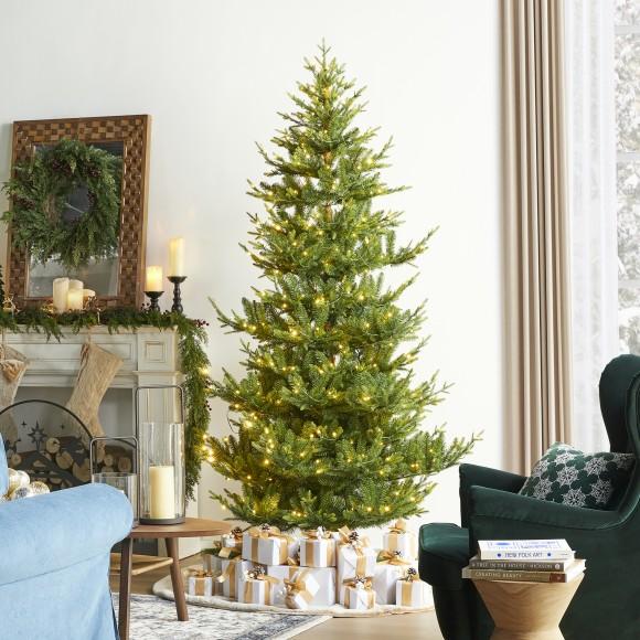 Glitzhome Glitzhome 7.5ft Pre-Lit Green Upward Slim Fir Artificial Christmas Tree With 500 Warm White And Multi-color LED Lights 9 Funciton W/ Foot Pedal And Remote Control