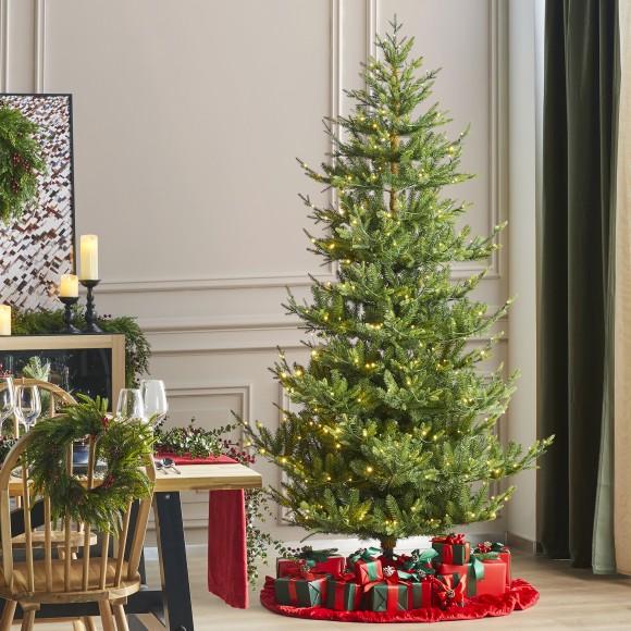 Glitzhome Glitzhome 7.5ft Pre-Lit Green Upward Slim Fir Artificial Christmas Tree With 500 Warm White And Multi-color LED Lights 9 Funciton W/ Foot Pedal And Remote Control