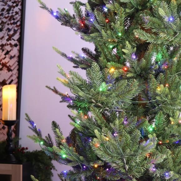 Glitzhome Glitzhome 7.5ft Pre-Lit Green Upward Slim Fir Artificial Christmas Tree With 500 Warm White And Multi-color LED Lights 9 Funciton W/ Foot Pedal And Remote Control