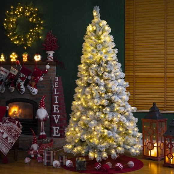 Glitzhome Glitzhome 7.5ft Pre-Lit Snow Flocked Artificial Spruce Christmas Tree With 650 Warm White Lights