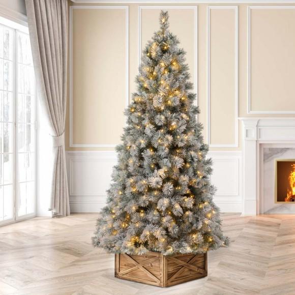 Glitzhome Glitzhome 7.5ft Pre-Lit Snow Flocked Artificial Spruce Christmas Tree With 650 Warm White Lights