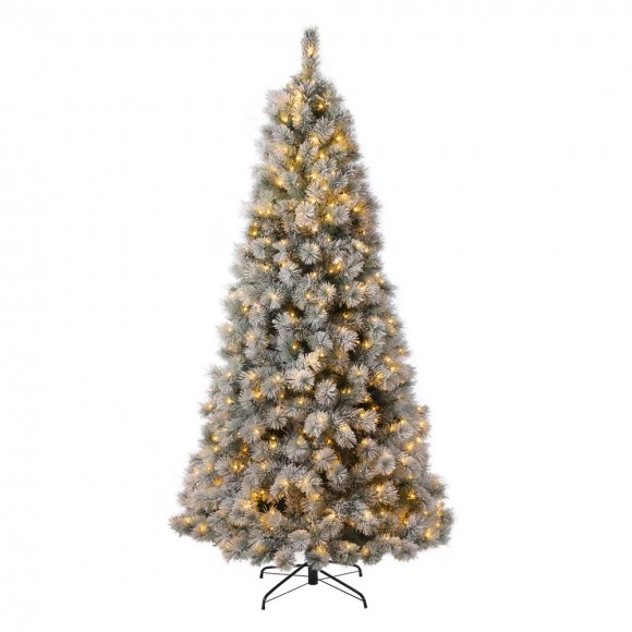glitzhome Glitzhome 7.5ft Pre-Lit Snow Flocked Artificial Spruce Christmas Tree With 650 Warm White Lights