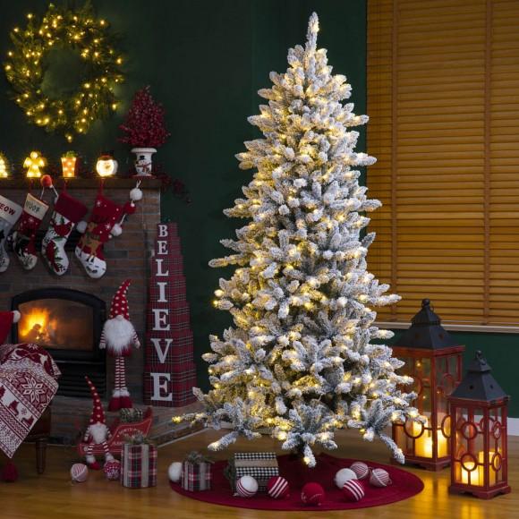 Glitzhome Glitzhome 7.5ft Pre-Lit Snow Flocked Fir Christmas Tree With 400 Warm White Lights