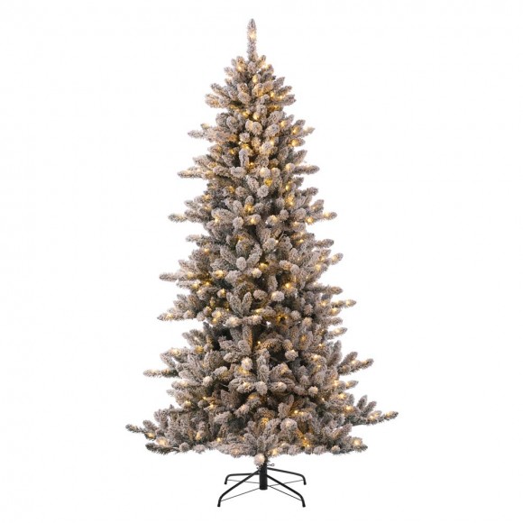 glitzhome Glitzhome 7.5ft Pre-Lit Snow Flocked Fir Christmas Tree with 400 Warm White Lights