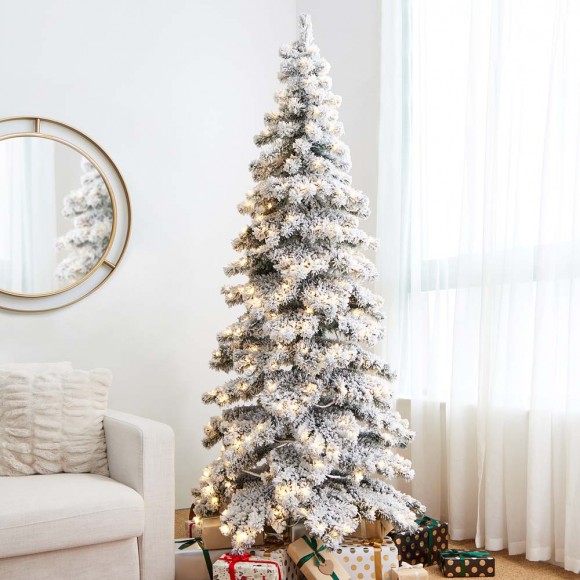 Glitzhome Glitzhome 7.5ft Pre-Lit Snow Flocked Layered Spruce Artificial Christmas Tree With 350 Warm White Lights
