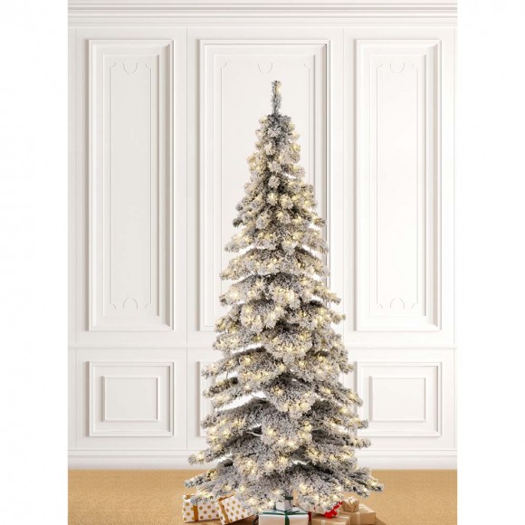 Glitzhome Glitzhome 7.5ft Pre-Lit Snow Flocked Layered Spruce Artificial Christmas Tree With 350 Warm White Lights