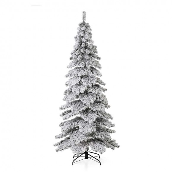 glitzhome Glitzhome 7.5ft Pre-Lit Snow Flocked Layered Spruce Artificial Christmas Tree with 350 Warm White Lights