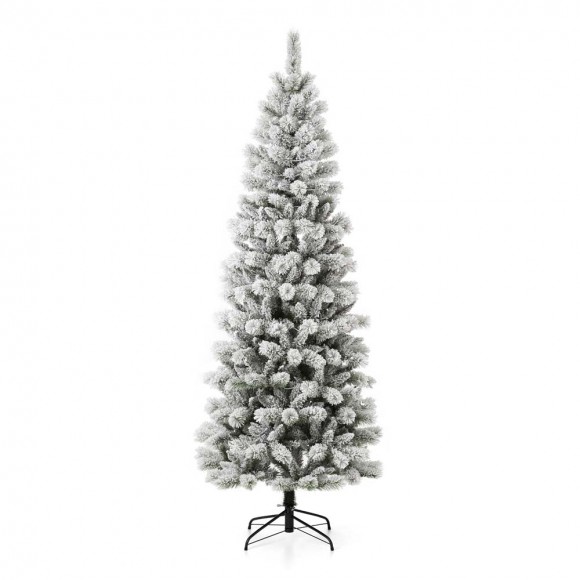 Glitzhome Glitzhome 7.5ft Pre-Lit Snow Flocked Pencil Pine Artificial Christmas Tree With 300 Warm White/Multi-Color Lights