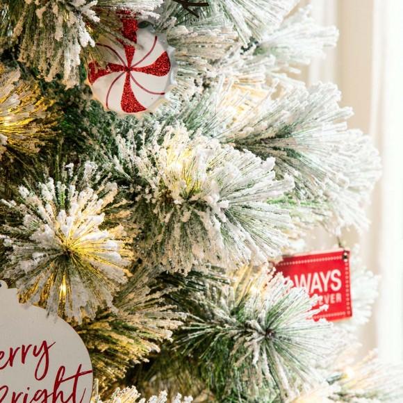 Glitzhome Glitzhome 7.5ft Pre-Lit Snow Flocked Pencil Pine Artificial Christmas Tree With 350 Warm White Lights