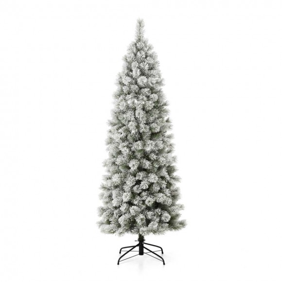glitzhome Glitzhome 7.5ft Pre-Lit Snow Flocked Pencil Pine Artificial Christmas Tree with 350 Warm White Lights