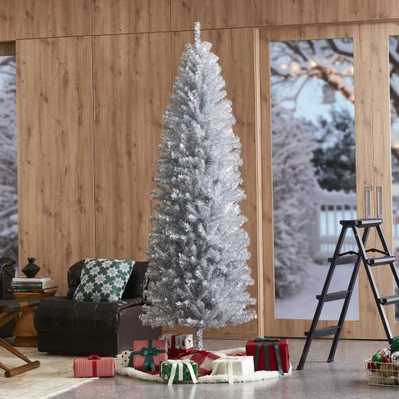 Glitzhome Glitzhome 7.5ft Silver Pencil Tinsel Artificial Christmas Tree