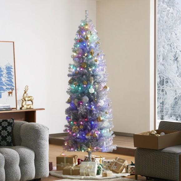 Glitzhome Glitzhome 7.5ft Silver Pencil Tinsel Artificial Christmas Tree