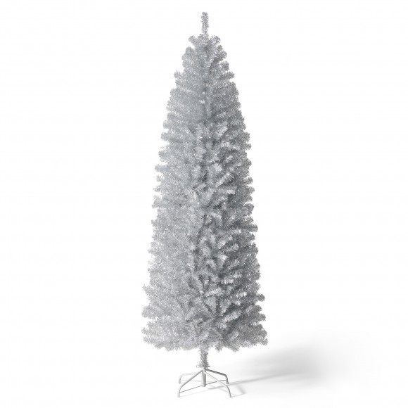 glitzhome Glitzhome 7.5ft Silver Pencil Tinsel Artificial Christmas Tree