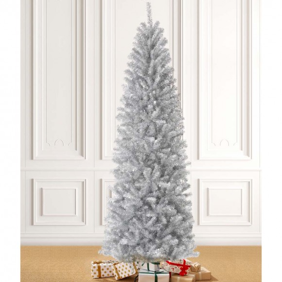 Glitzhome Glitzhome 7.5ft Silver Tinsel Artificial Christmas Tree