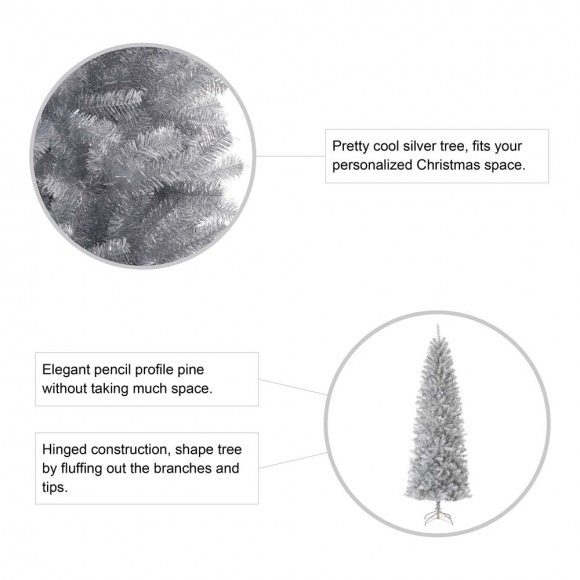 Glitzhome Glitzhome 7.5ft Silver Tinsel Artificial Christmas Tree